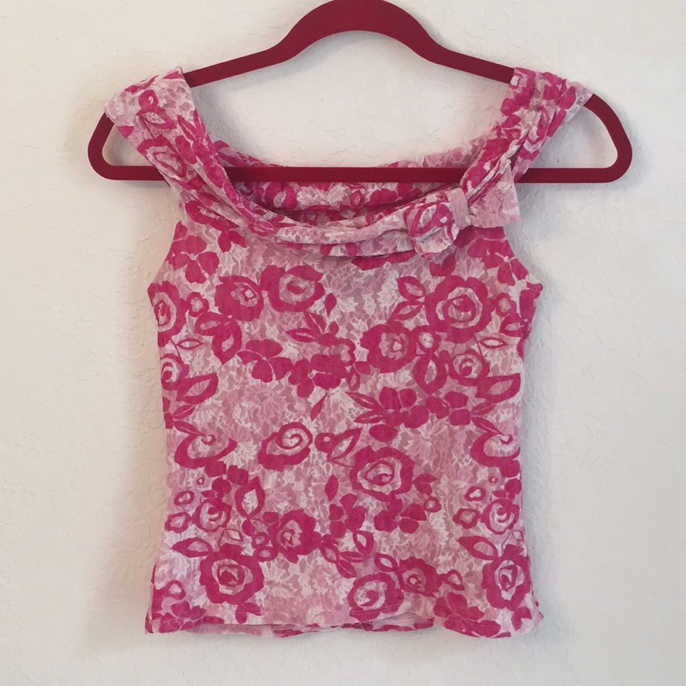 INC blouse pink and white size S petite flower